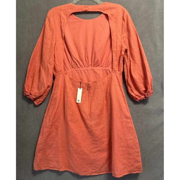 NWT Banana Republic Lisa 100% Linen Open Back Mini Dress Size 10 Coral Cocktail - Picture 4 of 10